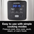 Proctor Silex Proctor-Silex Simplicity 4-in-1 Electric Pressure Cooker, 3 Quart Multi-Function With Slow Cook, Steam, Sauté, Rice, Stainless Steel (34503)