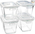 Soup Containers with Lids Glass 32 oz, 4 Cup Borosilicate Glass Food Storage Containers, Microwave & Freezer Safe Jars, Small Square Meal Prep Bowl for Salad, Fruit, Lunch, Ice Cream, Travel, 4 Pack