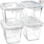 Soup Containers with Lids Glass 32 oz, 4 Cup Borosilicate Glass Food Storage Containers, Microwave & Freezer Safe Jars, Small Square Meal Prep Bowl for Salad, Fruit, Lunch, Ice Cream, Travel, 4 Pack