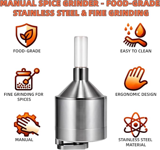Silver Spice Grinder - Manual Spice Grinder for Home Kitchen Use