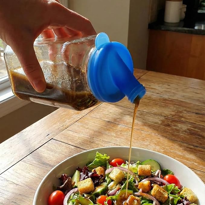 kitchentoolz Red 16oz Glass Salad Dressing Shaker – Dressing Container Glass Bottle with Silicone Non-Metal Lid for Homemade Sauces & Dressings