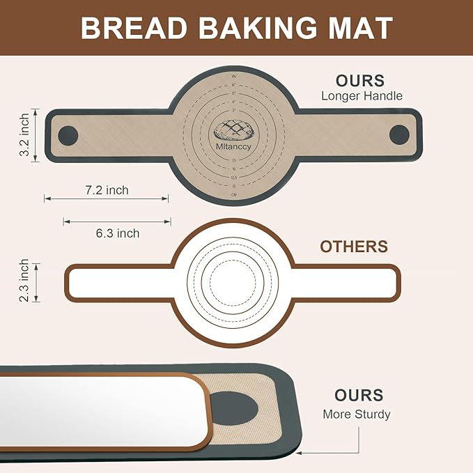 3 PCS Silicone Bread Sling for Dutch Oven Liners, Non Stick & Easy to Clean Silicone Bread Baking Mat with Extra Long Handles, Reusable Round Silicone Baking Mats to Transfer Sourdough Bread
