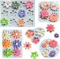5Pcs Flower Molds Silicone Chocolate Mold Daisy Flower Fondant Polymer Clay Resin Mold Soap Ice Cube Jello Molds for Baking and Cake Cupcake Decorating (Gray Daisy Flower)
