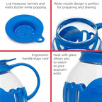 Ecolution Patented Micro-Pop Microwave Popcorn Popper with Temperature Safe Glass, 3-in-1 Lid Measures Kernels and Melts Butter, Made Without BPA, Dishwasher Safe, 3-Quart, Blue