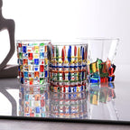 Colorful Drinking Glasses, Hand Painted Colored Water Glasses, Multicolor Water Glasse,Whiskey Wineglass Glasses,Tumbler Glasses (Weave)