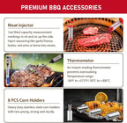 HUSSAR 34PCS BBQ Grill Tools Set Stainless Steel Grilling Accessories with Spatula, Tongs, Skewers for Barbecue, Camping, Kitchen, Complete Premium Grill Utensils Set in Storage Bag, Silver, (BTS-34)