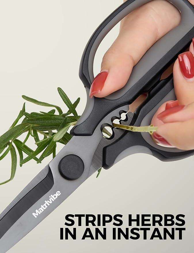 Heavy Duty Kitchen Shears, All Purpose Herb and Kitchen Scissors for food,Japanese 420J2 Stainless Steel,Titanium Coated, Detachable Blades and Soft TPR Handle,Dishwasher Safe