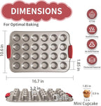 24 Cup Mini Cupcake Pan with Silicone Handles, Non-Stick Mini Muffin Pan, Baking Molds for Mini Cupcakes, Muffins, Quiches, Carbon Steel Mini Baking Pan, Dishwasher Safe (2 Pack)