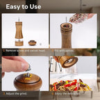 Wood Salt and Pepper Grinder, Salt Grinder and Pepper Mill, Oak Wood Shakers with Adjustable Ceramic Grinders (6″ - 1 Pack with Tray)