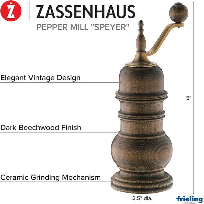 Zassenhaus Speyer 5.1-Inch Dark Stained Beech Pepper Mill