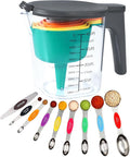 Measuring Cups and Spoons set 19 Pieces, Includes 10 Stackable Measuring Cup with Lid and 9 Magnetic Measuring Spoons, Tablespoon for Liquid and Dry, BPA Free, Dishwasher Safe (Rainbow)