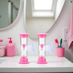 2Pcs Pink 2 Minute Plastic Sand Timer Hourglass Sand Clock with Suction Cup Time Funnel Shower Timer Tooth Brushing Time Reminder Timers Thermometers Kitchen and Dining