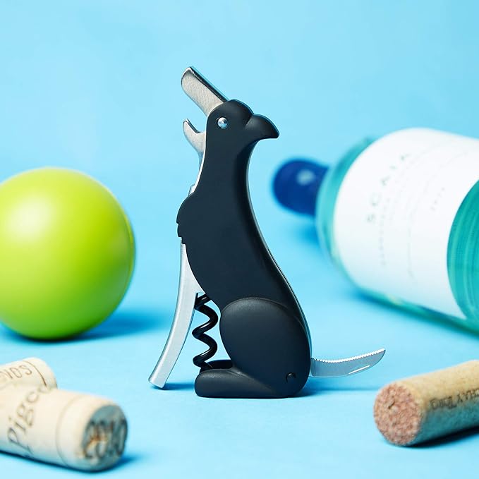 True Zoo Buddy the Bordeaux Collie Black Dog Corkscrew Wine Opener with Built-in Bottle Opener & Sharp Foil Cutter, Stainless Steel and Plastic, Home Bar, Kitchen, Travel, Novelty Gifts, Set of 1