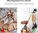 Kitchen Utensil Hanger with 6 Hooks, 2 Pack Under Cabinet Utensil Holder 360° Rotatable Kitchen Hooks Utensil Rack Space Saving No Drilling Nail Free Kitchen Utensil Organizer for Wall, Black