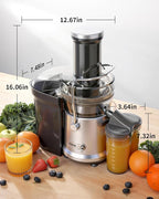 GDOR Powerful 1200W Juicer with Larger 3.2" Feed Chute, Titanium Enhanced Cutting System, Centrifugal Juice Extractor Maker with Heavy Duty Full Copper Motor, Dual Speeds, BPA-Free, Silver