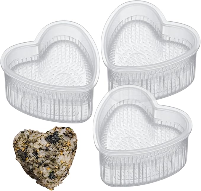 3 Pack Rice Ball Mold, Sushi Mold Diy Sushi Cooking Tools For Japanese Boxed Meal Children Bento,Kitchen Tools Sushi Plates Rice Ball Mold Non Stick Sushi Rice Making Kit (Transparent, Heart)
