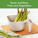 Tovolo Elements Square Colander with Handle Strainer Basket for Pasta Fruit Berries Veggies, Easy to Clean BPA Free Heat Resistant Plastic Colander with Spout 3 Quart Kitchen Strainer, Oatmeal