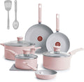 T-Fal Refresh Ceramic Nonstick Cookware Set, 12-Piece Ceramic Pots and Pans Set, Oven Safe to 350°F, Includes Stockpot, Griddle, Frying Pans, & Utensils, Dusty Rose