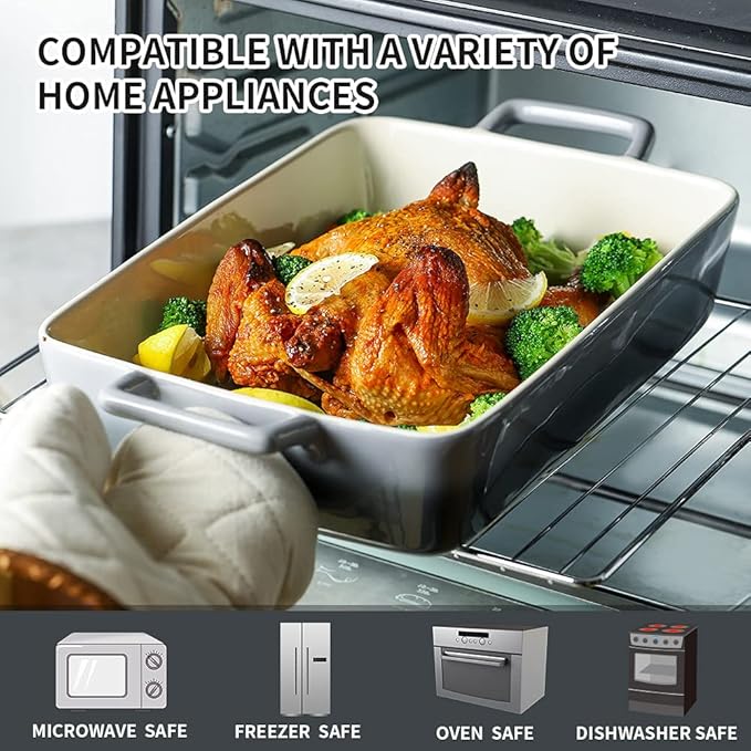 KOOV Bakeware Set, Ceramic Baking Dish, Rectangular Baking Pans for Cooking, Cake Dinner, Kitchen, Banquet and Daily Use, 12 x 8.5 Inches, 3-Piece (Gradient Gray)