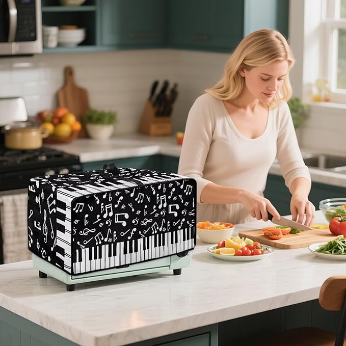 Piano Musical Notes Print Toaster Oven Dust-proof Cover, Heat-resistant Anti Fingerprint Microwave Oven Dust Cover, Kitchen Counter Accessory (Medium-16.1 * 19.71 * 10 inches)