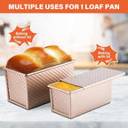 2 Pack Pullman Loaf Pan with Lid, 1 lb/0.5 lb Dough Capacity for Homemade Bread, Non-stick Corrugated Carbon Steel Bread Toast Box with Cover for Bakeware, Sandwich & Toast Oven Baking, Gold