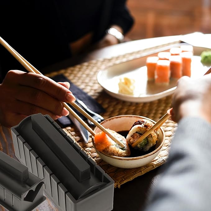 Garneck Sushi Making Molds Rice Roll Makers 10pcs Set Black DIY Onigiri Rice Ball Mold Kit for Home Kitchen Cooking Tools
