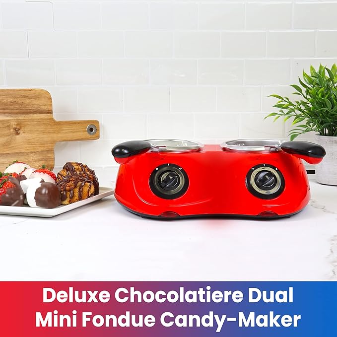 Total Chef Chocolate Melter Pot with 100+ Piece Accessory Kit 17.6 oz (500 g) Capacity Perfect for Fondue Set Dual Melting Pots Candy Making and Desserts Ideal for Celebrations Date Nights Red