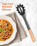 Silicone Pasta Fork, Kitchen Heat Resistant Noodle Spoon Server, BPA Free Spaghetti Strainer,12.8 inch (Grey)