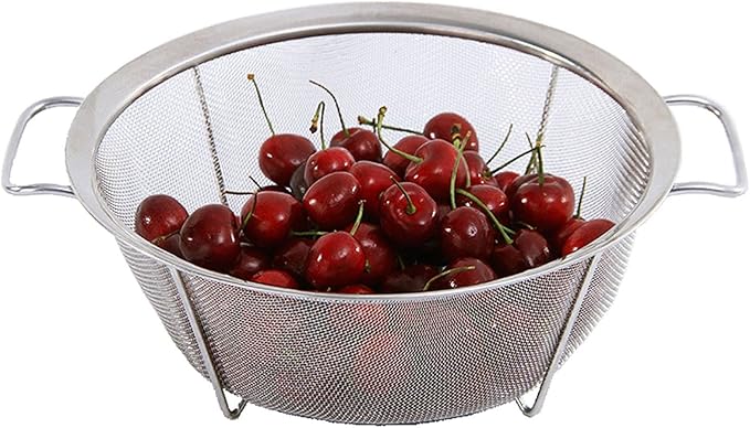 AJIODA Stainless Steel Mesh Colander Strainer Basket, 3 Quart Fine Mesh Net Colander with Heavy Duty Handles & Wide Rim & Resting Feet for Strain, Drain, Rinse, Fry, Steam or Cook Vegetables & Pasta