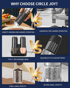 CIRCLE JOY Gravity Sensor Salt and Pepper Grinder Set with Rechargeable Base, Electric Salt and Pepper Grinder Set with External Adjustment, 176ml Capacity and One-handed Operation, Black