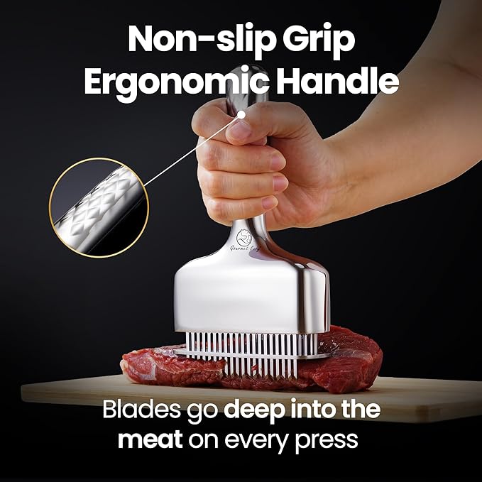 Meat Tenderizer Tool, Stainless Steel Blade Tenderizer for Meat – Extra Long Handle, Rustproof One-Piece Meat Tenderizer Mallet & Hammer, Steak Cooking Accessories, No Assembly Needed, 5-Year Warranty