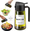 mqnxoi Oil Sprayer for Cooking, 2 in 1 Olive Oil Dispenser Bottle for Kitchen, 16oz/470ml Premium Glass, Food-grade Oil Mister for Air Fryer, Salad, Frying, BBQ (Black + Dark Green Bottle)