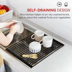 MERRYBOX Roll Up Dish Drying Rack, Silicone Wrapped Over The Sink Dish Rack Foldable Dish Drainer Anti-Slip Dish Racks for Kitchen Counter, Multipurpose Kitchen Sink Drying Rack, 18" x 13", Black