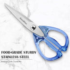 8.0inch Kitchen Shears, Sharp Stainless Steel Meat & Poultry Scissors, Transparent Blue Acrylic Handle, All Purpose Utility Cooking Scissors for Kitchen/BBQ/Home/Office