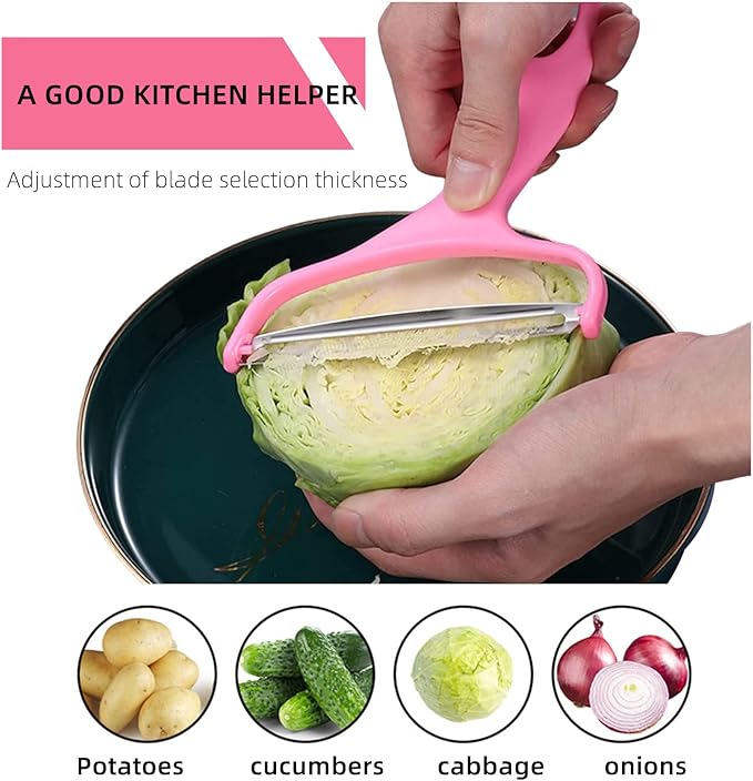 egetable,Potato,Fruit peeler cabbage cutting machine shredded kitchen stainless steel peeling knife gadget shredded cabbage Coleslaw, a must-have tool for western restaurants(Pink)