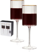 Viski Meridian Wine Glasses with Gold Rim, Crystal Drinking Glasses for Red and White Wines, Elegant Stemmed Glassware for Wedding Gifts, Birthday, Holiday, Dinner Party, Wine Lovers, 16 oz, Set of 2