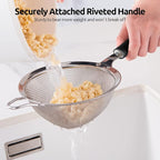 18/8 Stainless Steel Mesh Strainer: U-Taste 5.5 Inch Kitchen Fine Mesh Sieve Food Colander with Riveted Sturdy Silicone Handle and 30 Mesh Hole for Straining Flour, Pasta, Fruit, Quinoa (Black)