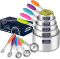 HOTEC 10-Pack Measuring Cups &Spoons Set, Kitchen Gadagets Cooking Baking, Measuring Spoons, Heavy Duty & Dishwasher Safe for Dry and Liquid Ingredients, Multicolor