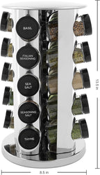 Kamenstein Revolving Countertop Spice Rack with Spices Included, FREE Spice Refills for 5 Years, Polished Stainless Steel with Black Caps, 30020, 20 Jar (Pack of 3)