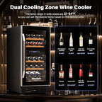 ROVSUN 26 Bottle Wine Fridge, Dual Zone Wine & Beverage Refrigerator w/Independent Temp & LED Control Panel, Built-in/Freestanding/Under Counter Wine Cooler Chiller for Red White Wine/Champagne/Beer