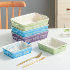 Domini Casserole Dishes for Oven, Ceramic Baking Dishes for Oven Set of 2, Lasagna Pan Deep, Baking Pan Set Square Casserole Dish Set with Handles for Baking, Pattern Green(11.4+8.5inch)