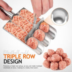 1 Set Stainless Steel Triple Row Meatball Maker Tool Efficient Meatball Mold for Cooking Versatile Kitchen Gadget for Shrimp Cookie Dough and Rice Balls