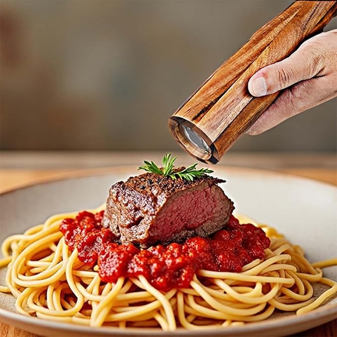 Wooden Pepper Grinder Pepper Mill with Adjustable Coarseness Pepper Grinder Refillable Salt Pepper Grinder Shaker Tableware Gifts Acacia Wood Salt Mill 10 Inch