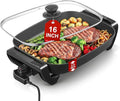 FOHERE 16-Inch Electric Skillet with Glass Cover, 1500W Rapid Heat, Adjustable Temperature, Multi-Purpose Electric Skillet Fried Chicken, Perfect For Family Gathering Cooking