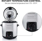 OVENTE Electric Deep Fryer, 0.9L Capacity, 840W with Adjustable Temperature, Locking Lid, Removable Fry Basket & Cool-Touch Handles, Stainless Steel Countertop Fryer, Silver FDM1091BR