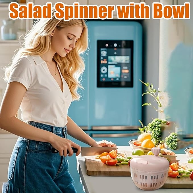 Salad Spinner - 800ML Lettuce Washer, Vegetable Dryer, Produce Cleaning Tool | Manual Salad Spinner with Colander Basket and Non Slip Base for Quick Water Removal, Kitchen Tool for Camping Picnic