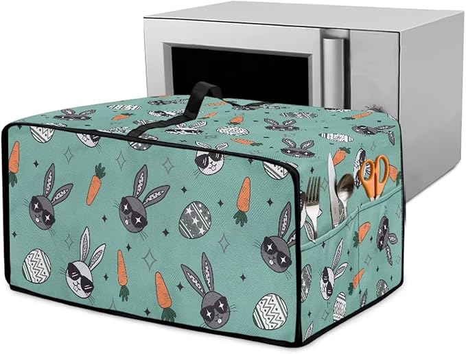 Easter Egg Bunny Carrot Print Toaster Oven Dust Cover Compatible with Most Toasters Ovens, Easter Decor Dust-proof Protector for Kitchen Small Appliance, (Small-14.5*18.46*9 inches)