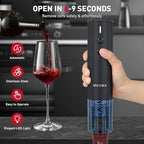 Secura Stainless Steel Electric Wine Opener, Rechargeable Automatic Wine Bottle Opener with Foil Cutter & Charging Cable, Reusable Corkscrew Wine Opener Electric for Home Party Bar Outdoor, Black