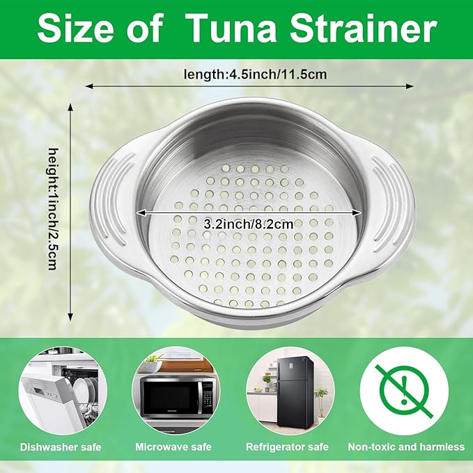 2 Pcs Stainless Steel Strainer, Metal Sieve Can Drainer, Food Grade Dishwasher Safe Tuna Press Oil Drainer Filter Colander for Kitchen Canned Beans Vegetables