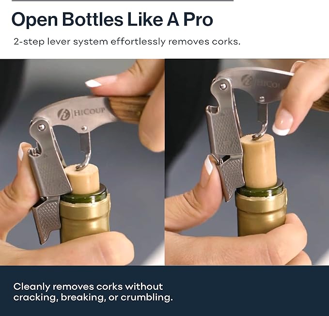 Hicoup Wine Opener - Professional Corkscrews for Wine Bottles w/Foil Cutter and Cap Remover - Manual Wine Key for Servers, Waiters, Bartenders and Home Use - Pakka Wood